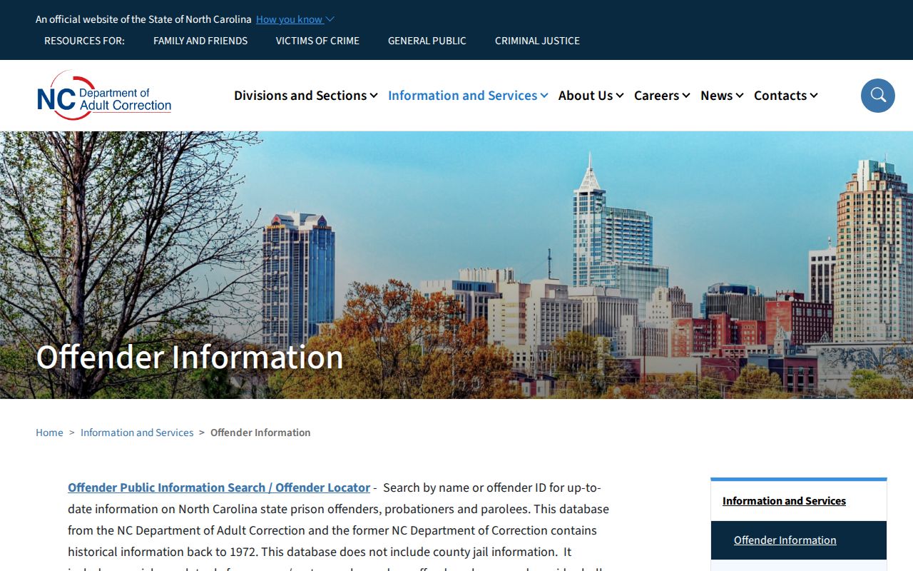 North Carolina DAC offender search for state custody records related to Hertford County