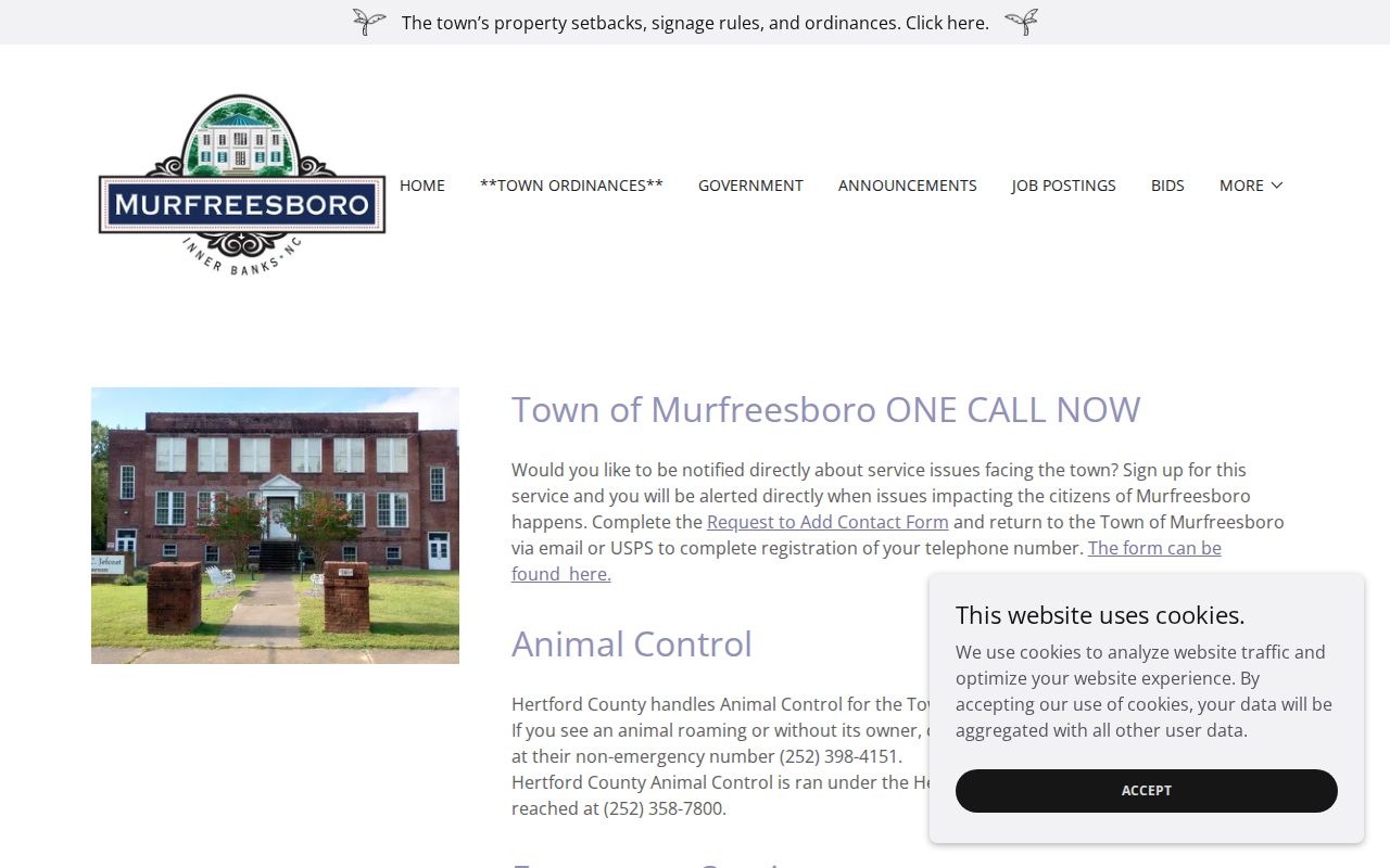 Hertford County Murfreesboro town services and police-record routing source